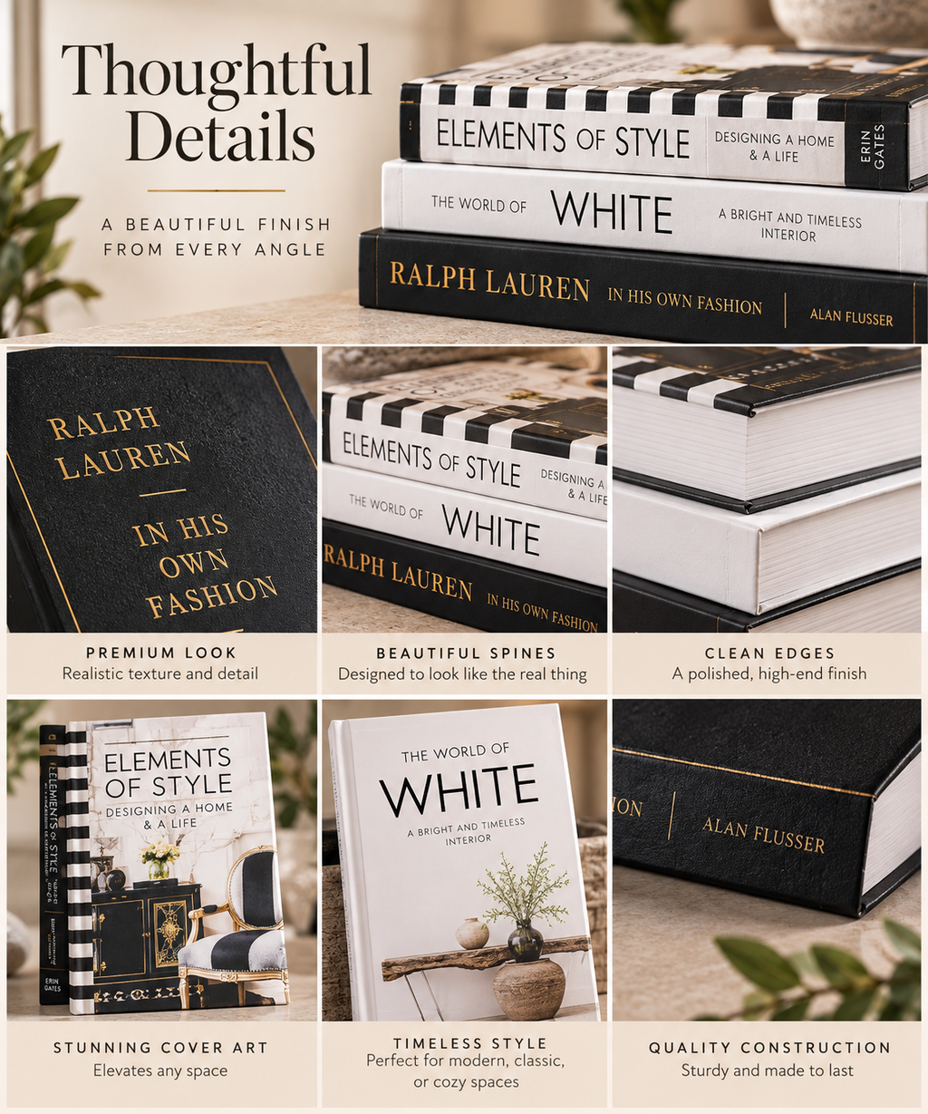 Set of 3 Decorative Faux Books — Designer-Style Bookshelf & Coffee Table Décor