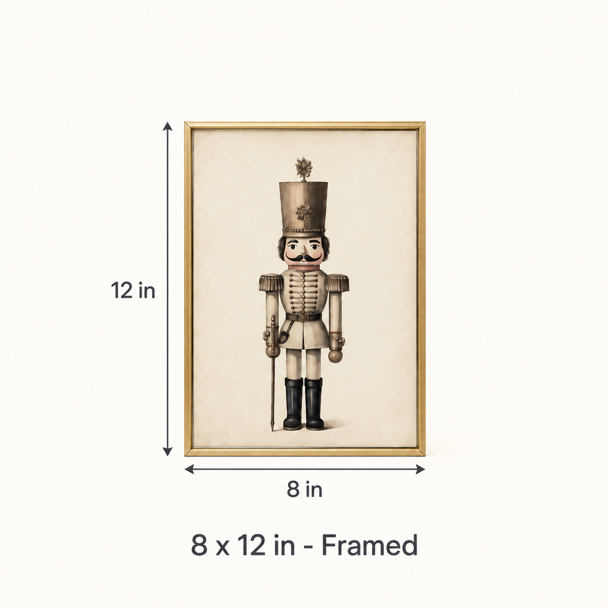 Vintage Neutral nutcracker print, 8 x 12 in framed size guide