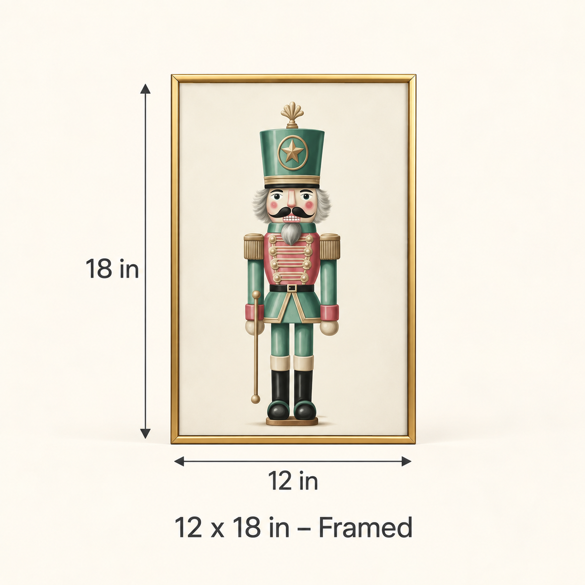 Evergreen nutcracker print, 12 x 18 in framed size guide