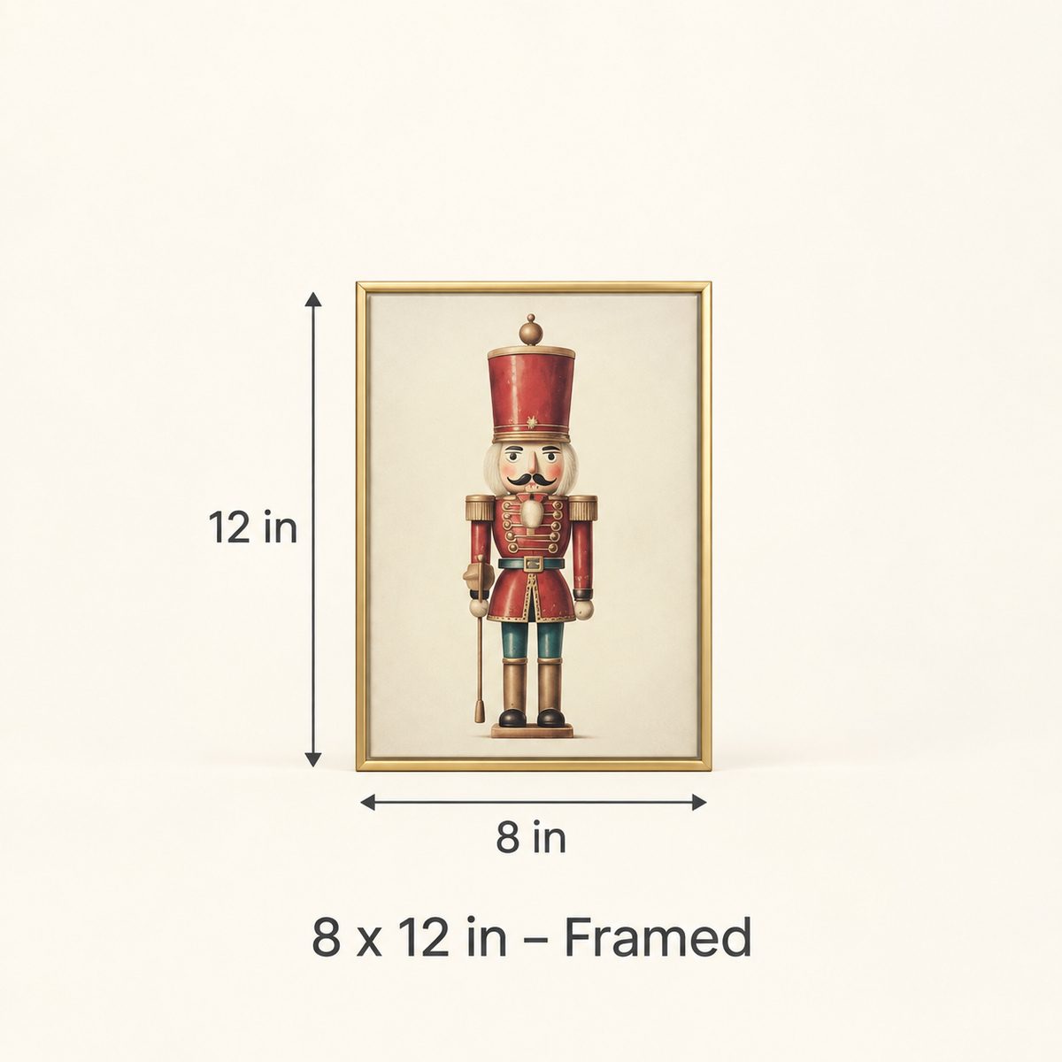 Classic Red nutcracker print, 8 x 12 in framed size guide