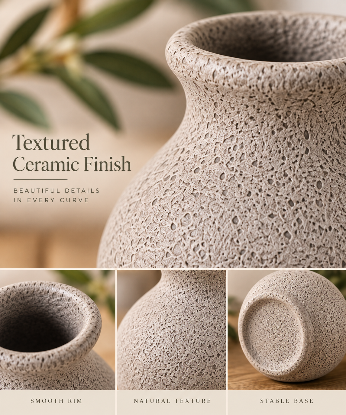 Small Textured Ceramic Bud Vase – Grey Minimalist Vase for Shelves & Coffee Tables