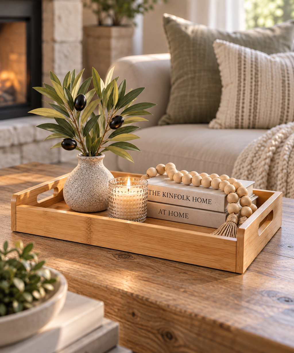 Bamboo Serving Tray with Rounded Handles
