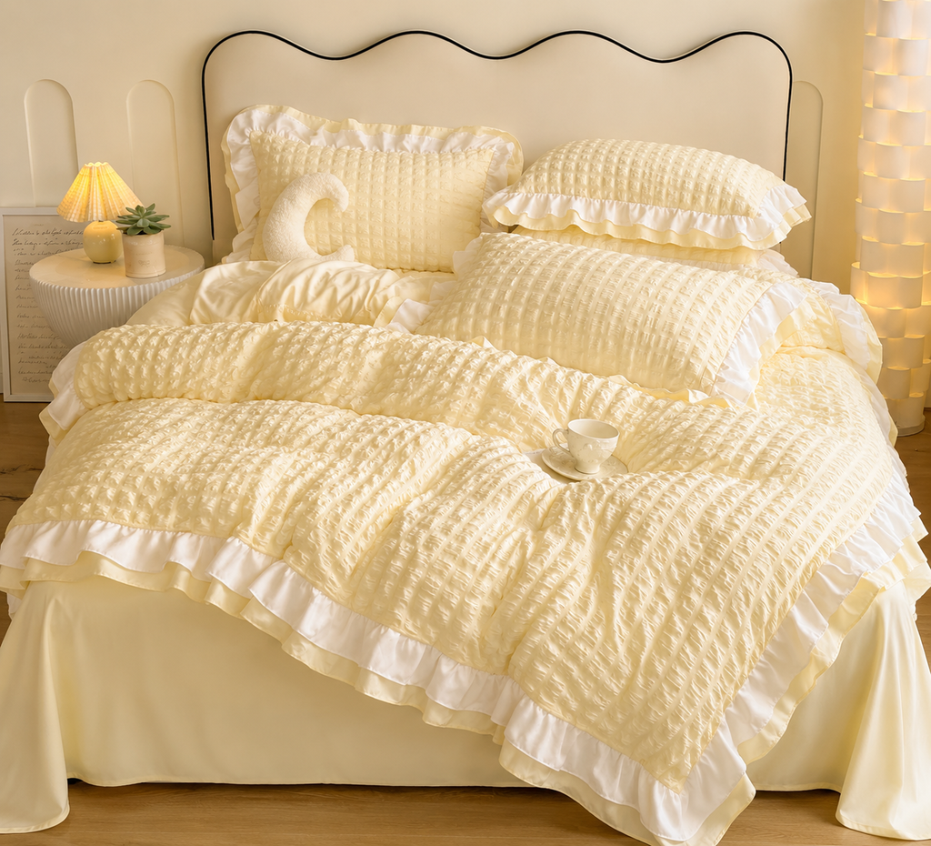 Solid Color Duvet Cover & Pillowcase Set — Violet, White & Yellow