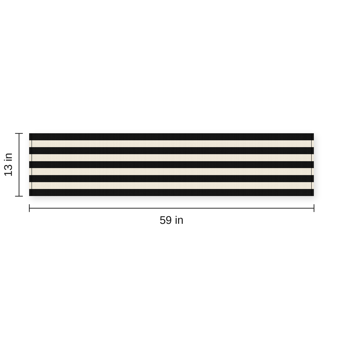 Black and white stripe table runner size chart, 13 x 59 inches