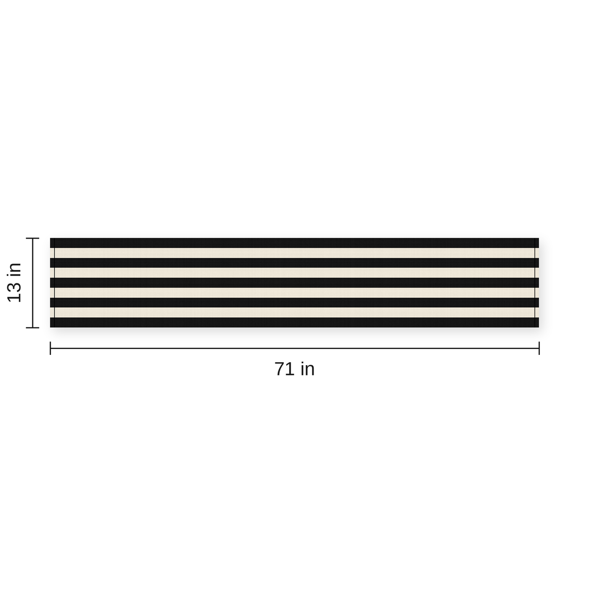 Black and white stripe table runner size chart, 13 x 71 inches