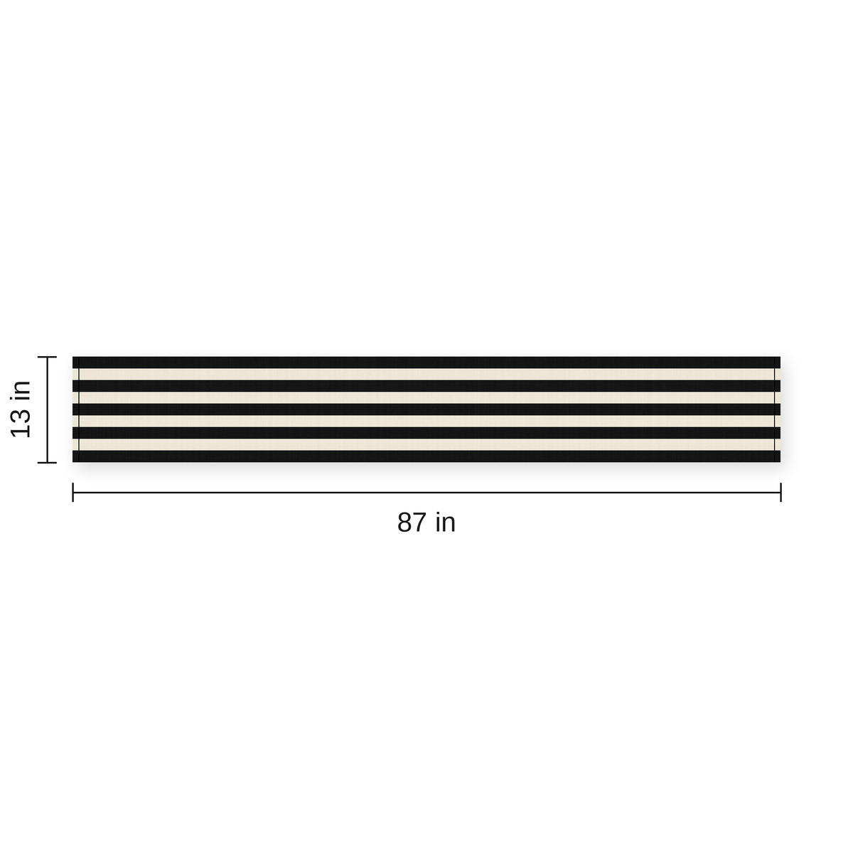 Black and white stripe table runner size chart, 13 x 87 inches