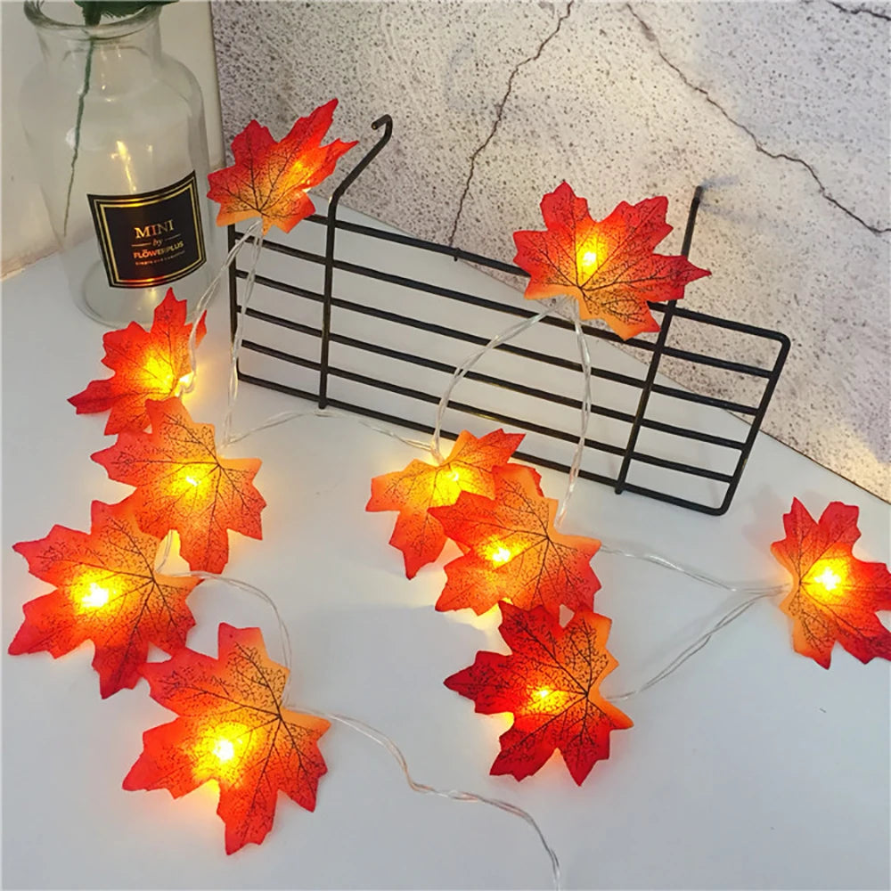 Maple Leaf LED Garland String Lights – Warm Glow Fall & Halloween Decor