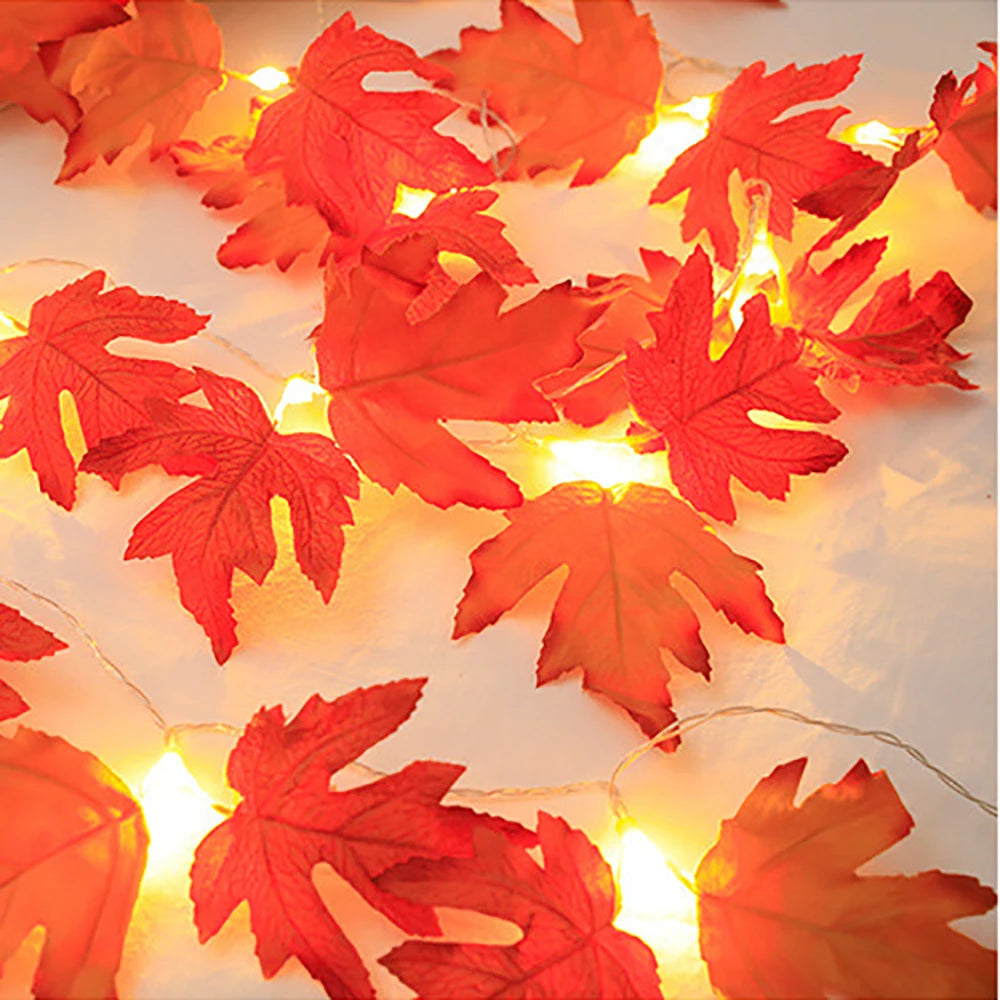 Maple Leaf LED Garland String Lights – Warm Glow Fall & Halloween Decor
