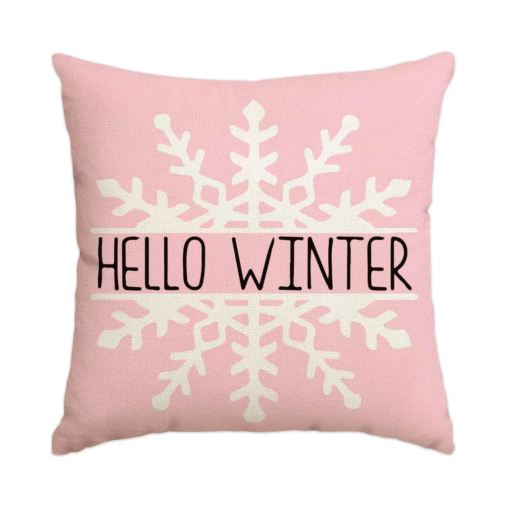 Hello Winter pink snowflake pillow cover, 18x18 in