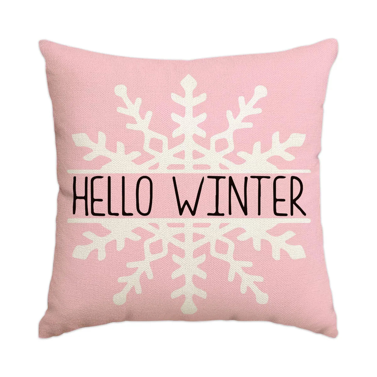 Hello Winter pink snowflake pillow cover, 18x18 in