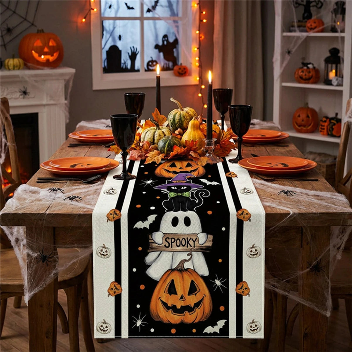 Spooky Ghost & Pumpkin Table Runner