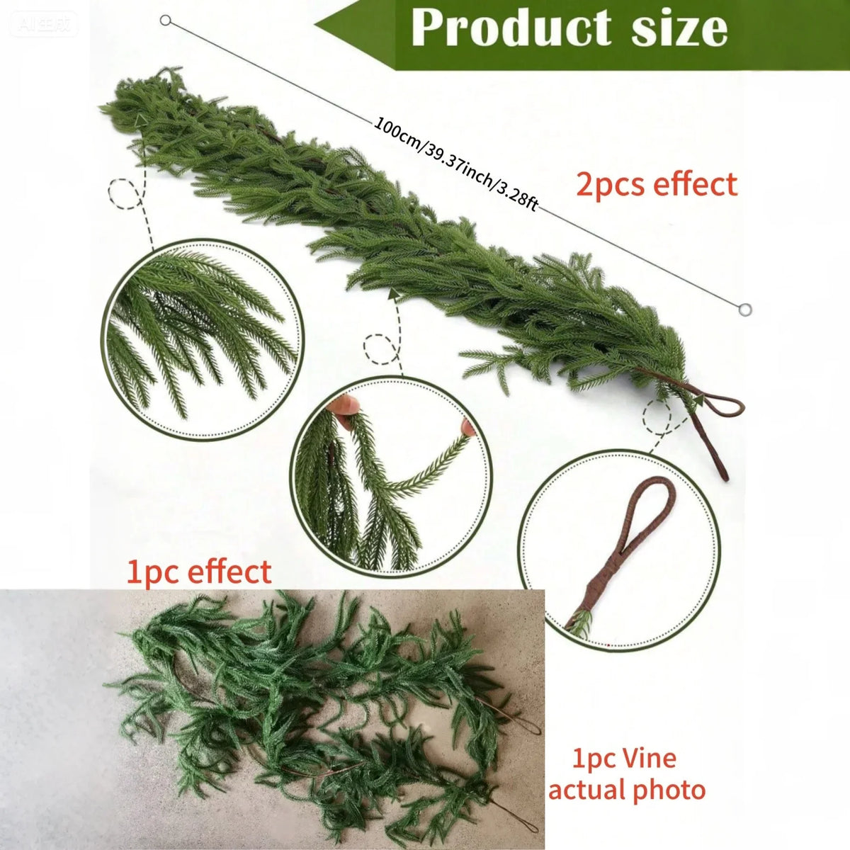 Artificial Norfolk Pine Garland – Faux Evergreen for Mantels, Tables & Staircases