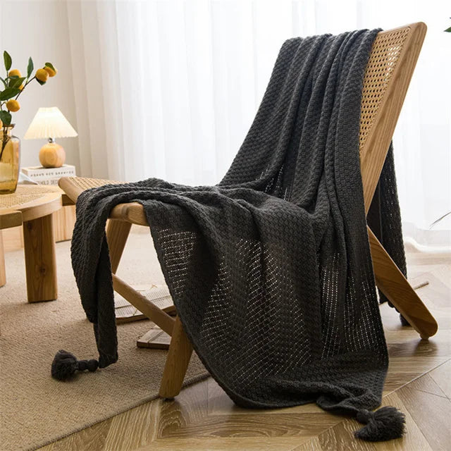 Chunky Knit Tassel Throw Blanket