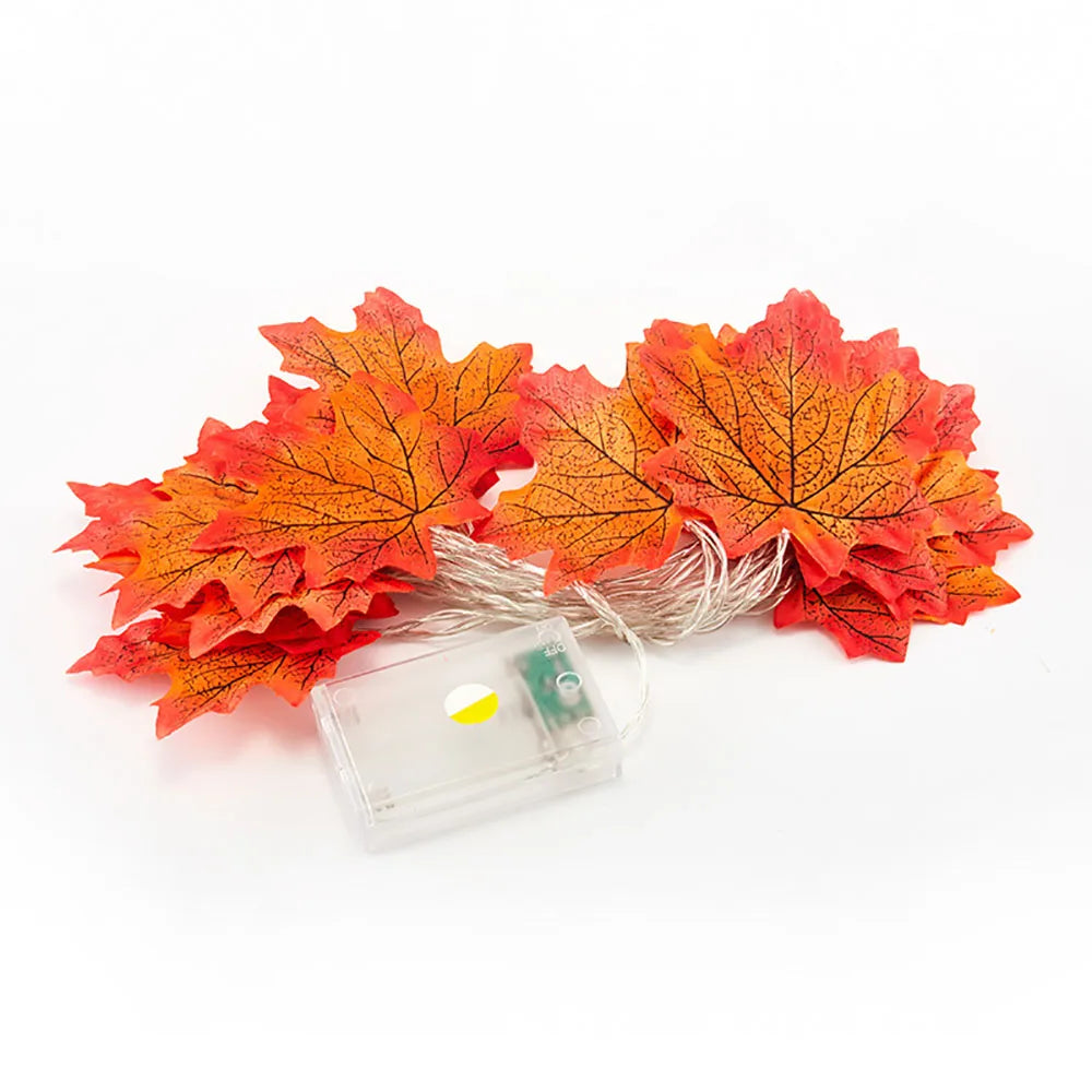 Maple Leaf LED Garland String Lights – Warm Glow Fall & Halloween Decor