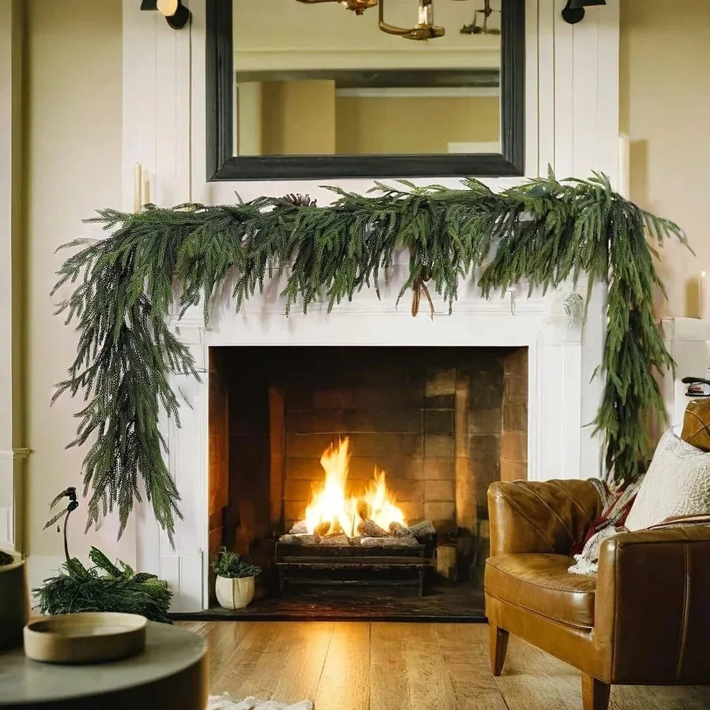 Artificial Norfolk Pine Garland – Faux Evergreen for Mantels, Tables & Staircases