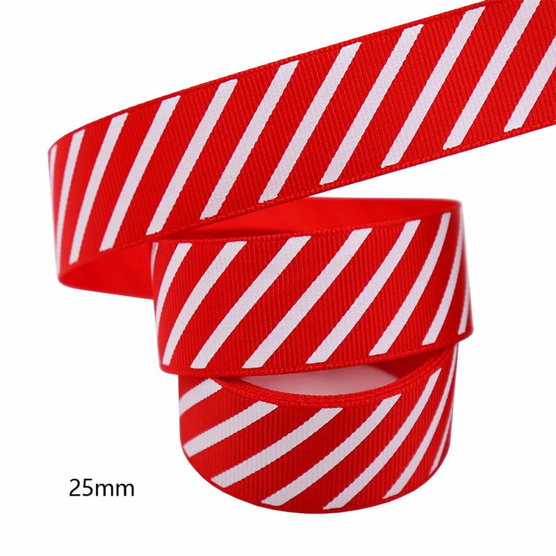 1 inch (25mm) red ribbon with thin white diagonal pinstripes