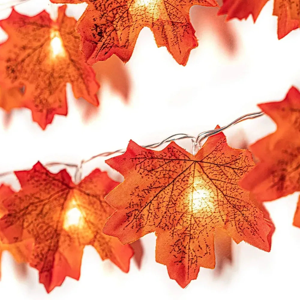 Maple Leaf LED Garland String Lights – Warm Glow Fall & Halloween Decor