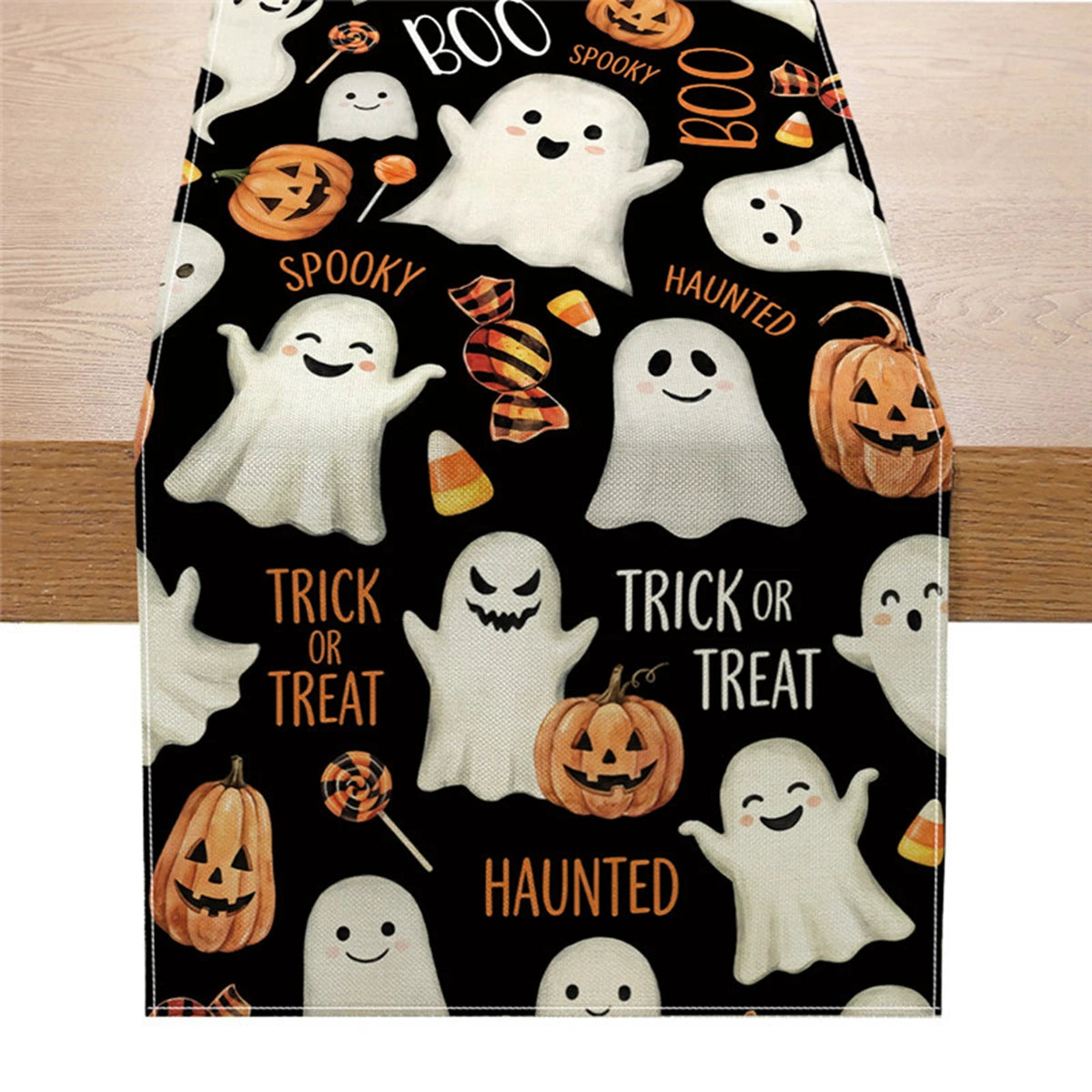 Spooky Ghost & Pumpkin Table Runner