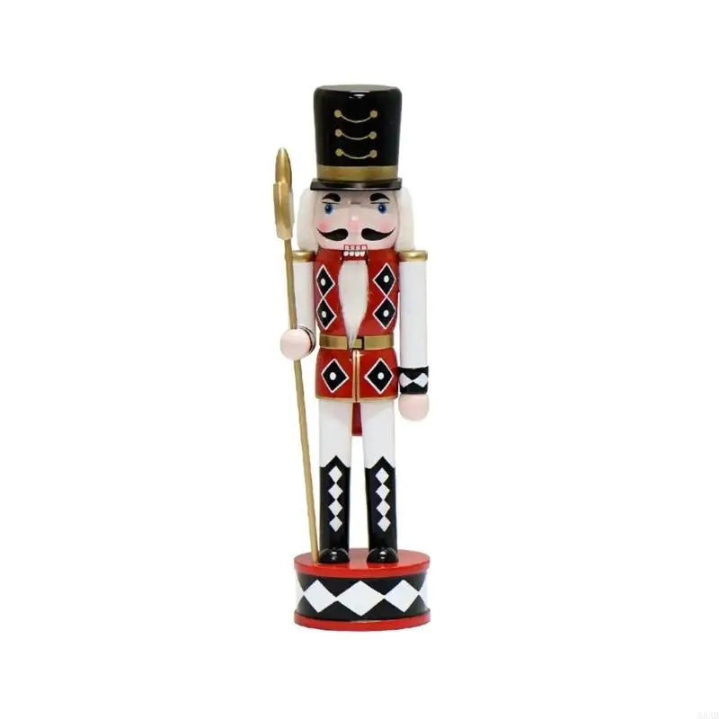 Royal Guard nutcracker with tall black hat and red diamond vest, 12 in