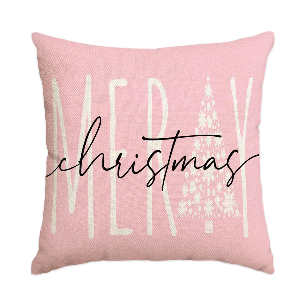 Christmas Script pink pillow cover, 18x18 in