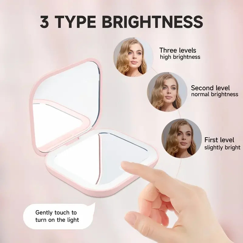 LED compact mirror with 3 brightness levels and touch button to turn on the light