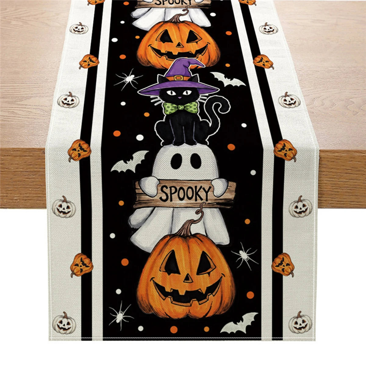 Spooky Ghost & Pumpkin Table Runner