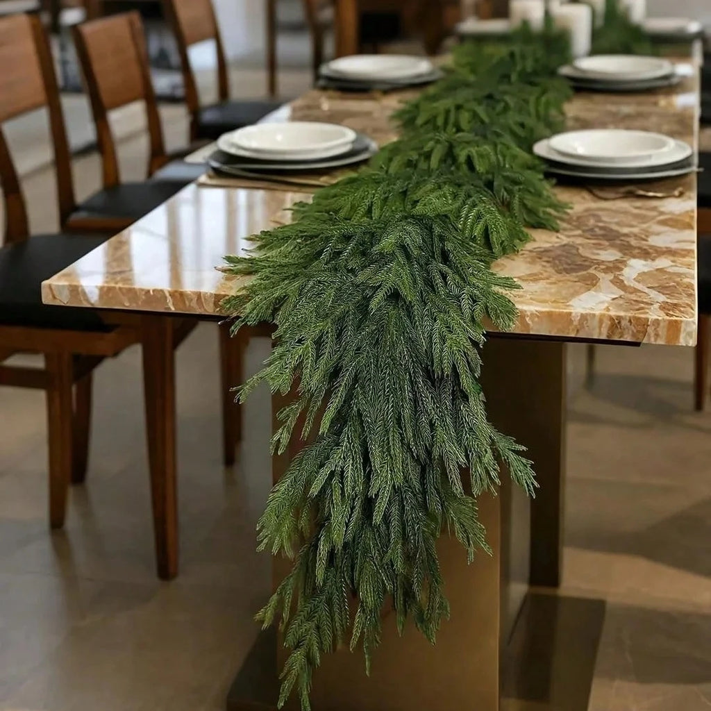 Artificial Norfolk Pine Garland – Faux Evergreen for Mantels, Tables & Staircases