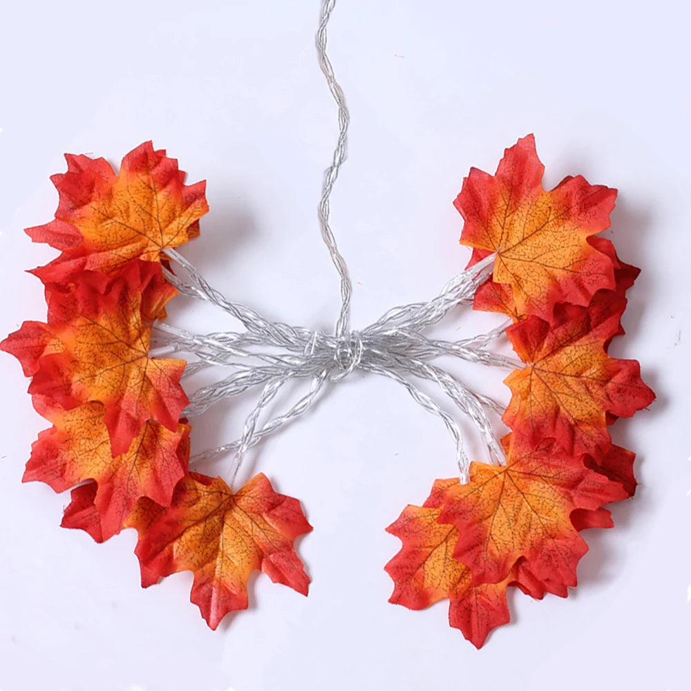 Maple Leaf LED Garland String Lights – Warm Glow Fall & Halloween Decor