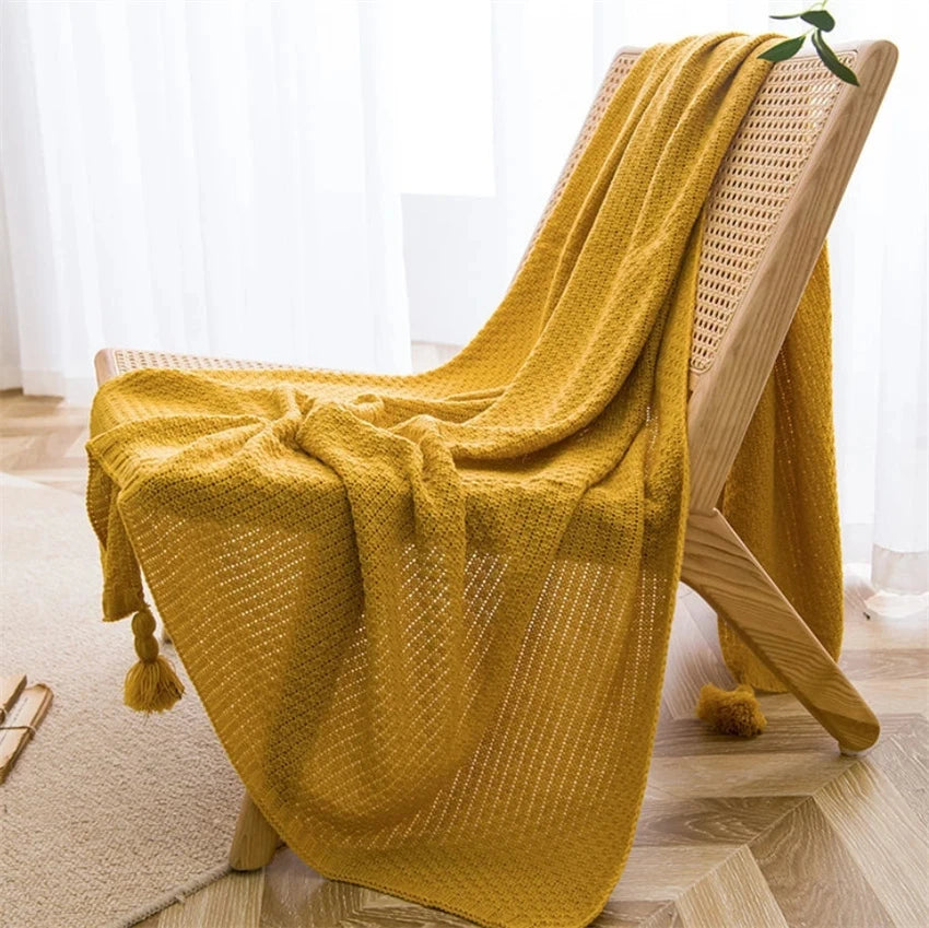Chunky Knit Tassel Throw Blanket