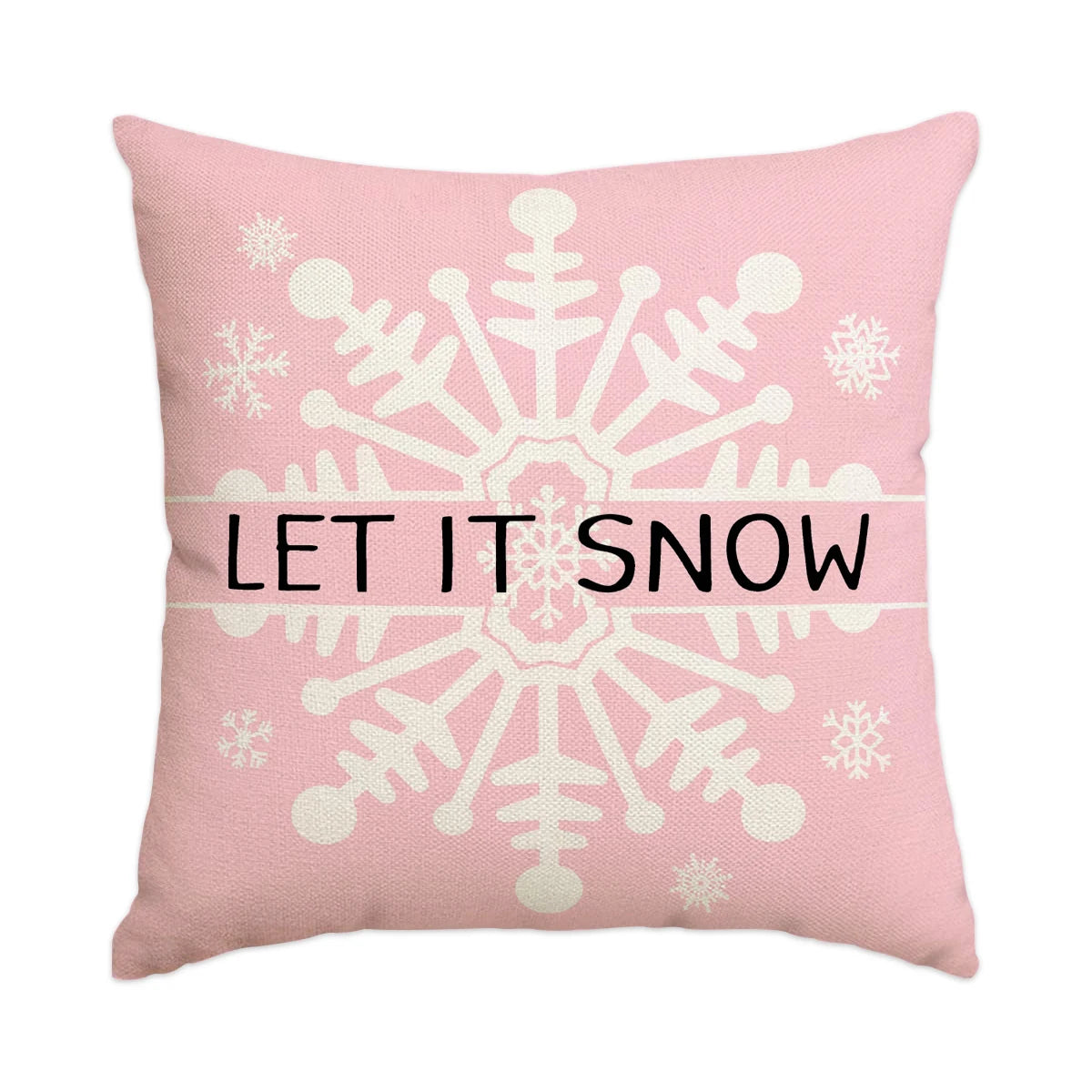 Let It Snow pink snowflake pillow cover, 18x18 in