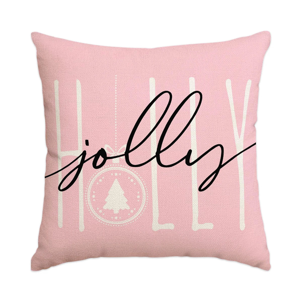 Jolly pink Christmas pillow cover, 18x18 in