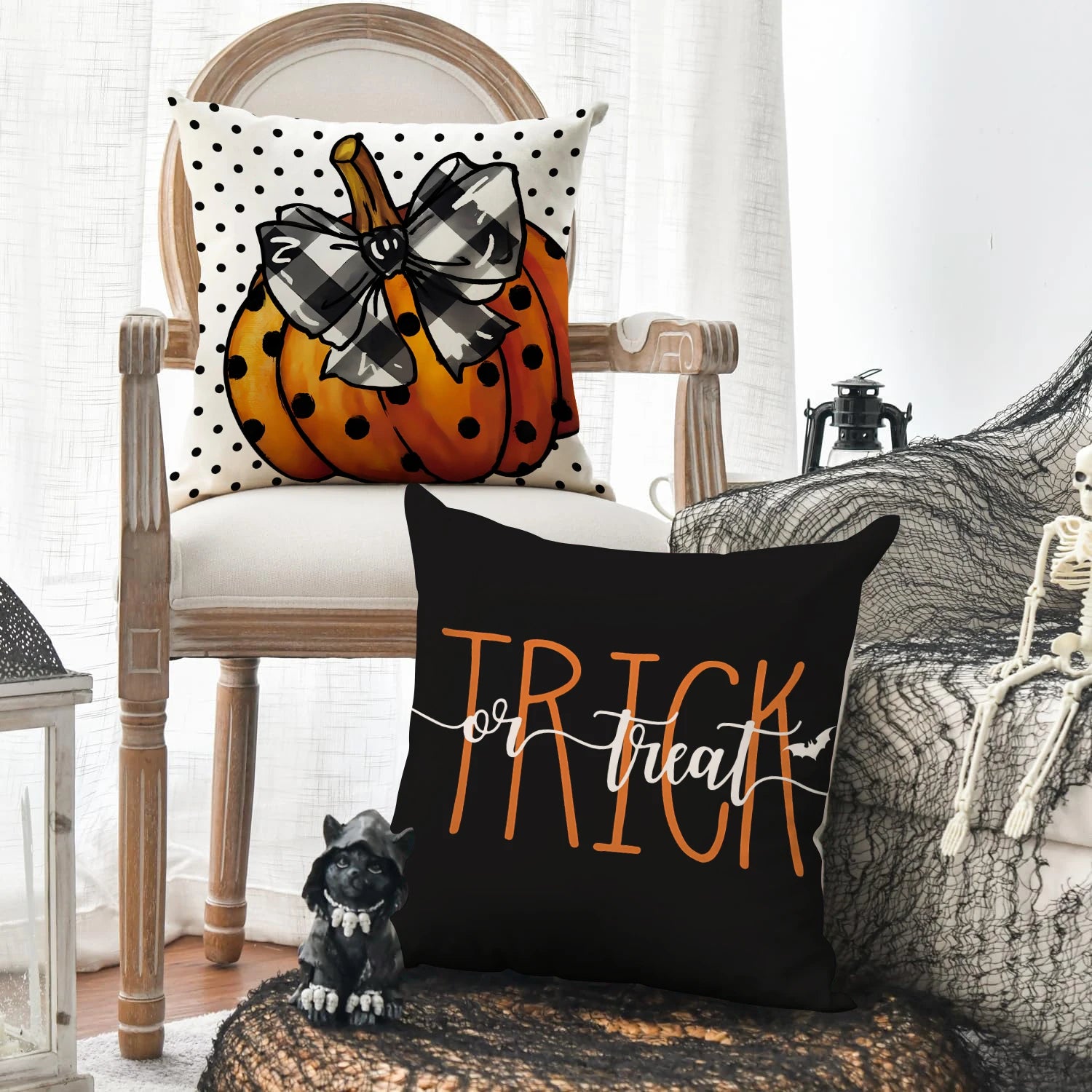 Halloween Ghost & Pumpkin Throw Pillow Covers, Set of 4