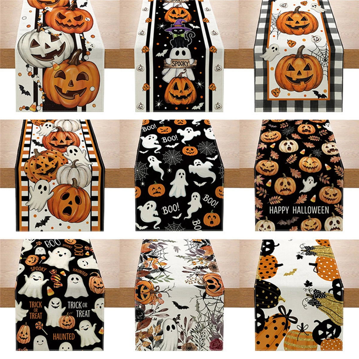 Spooky Ghost & Pumpkin Table Runner