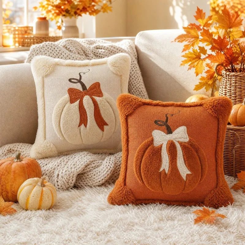 Bow Pumpkin Pillow Cover
