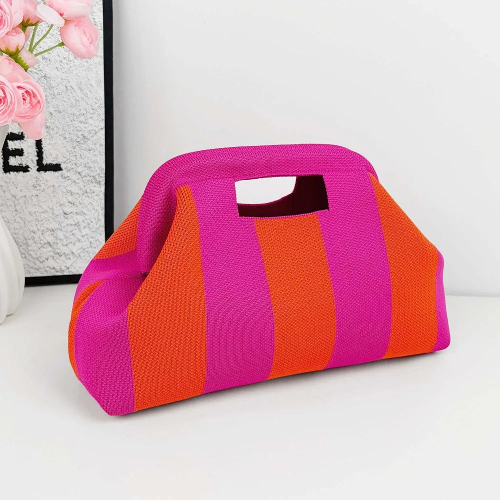 Pink and orange striped knit cloud handbag
