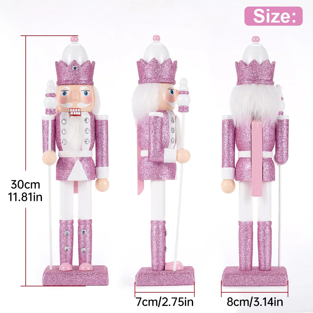 Pink glitter wooden nutcracker size chart, 30 cm (11.8 in) tall