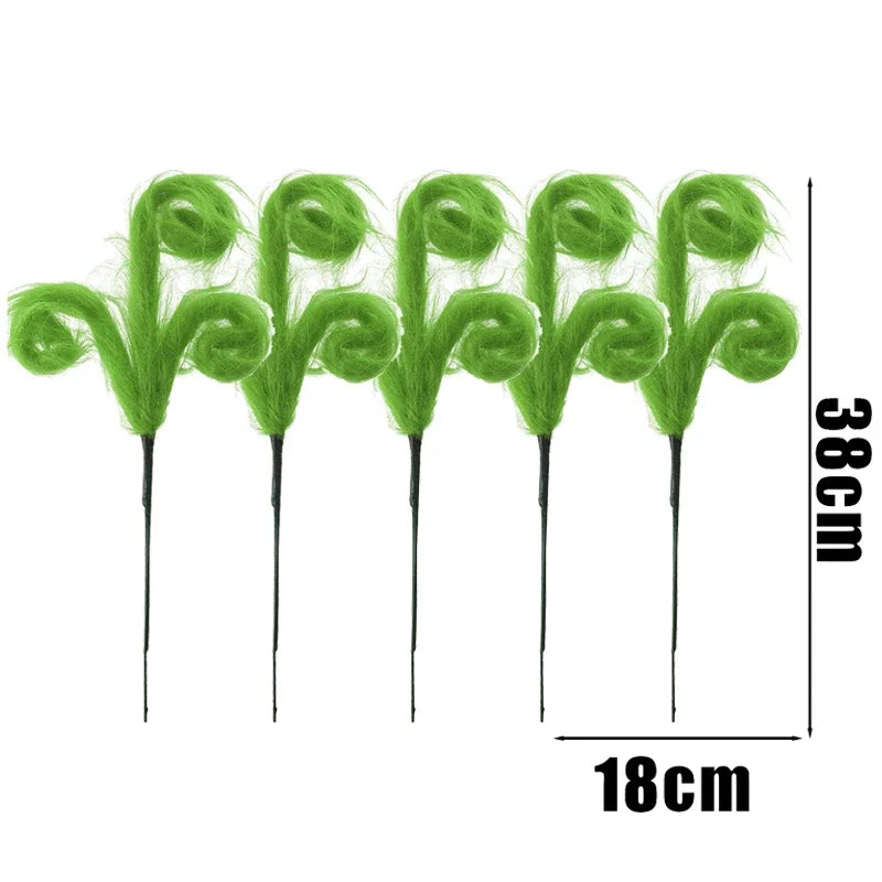 Fuzzy lime green curly Christmas picks size chart, about 15 inches (38 cm) tall and 7 inches (18 cm) wide