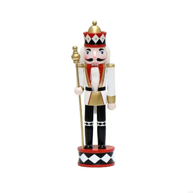 The King nutcracker in white and gold coat with crown and gold scepter, 12 in