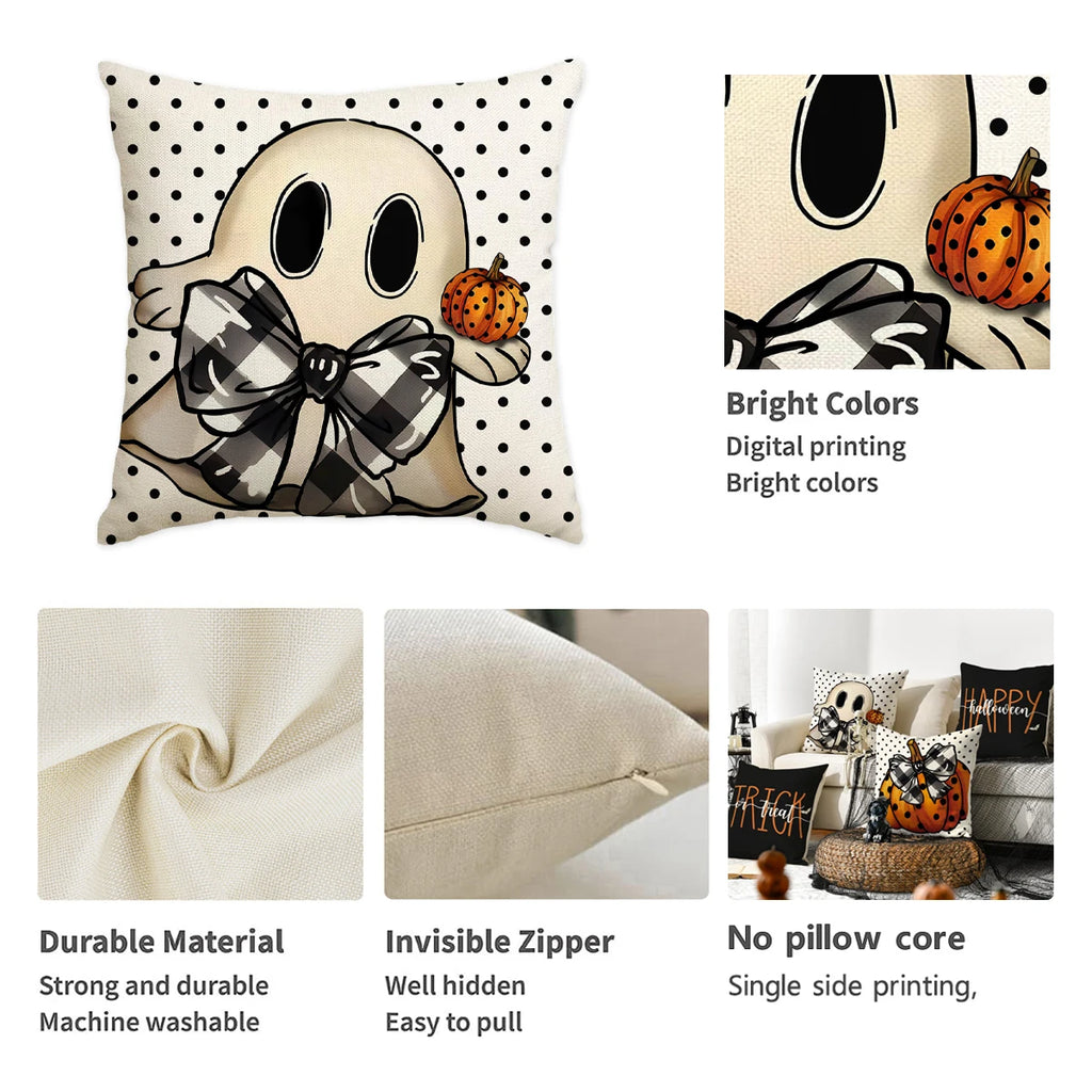 Halloween Ghost & Pumpkin Throw Pillow Covers, Set of 4