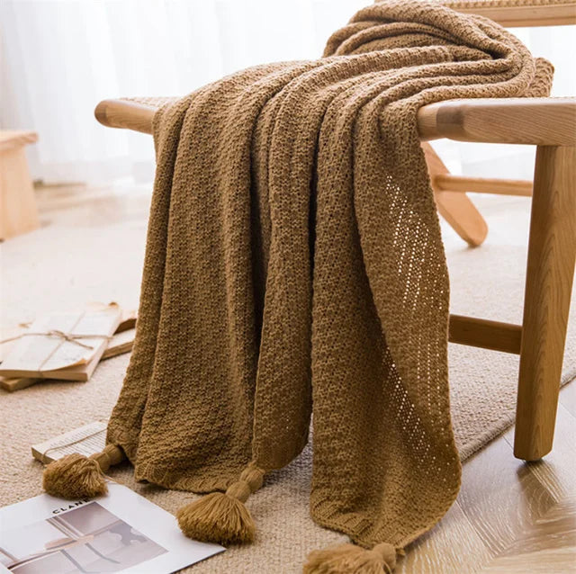 Chunky Knit Tassel Throw Blanket