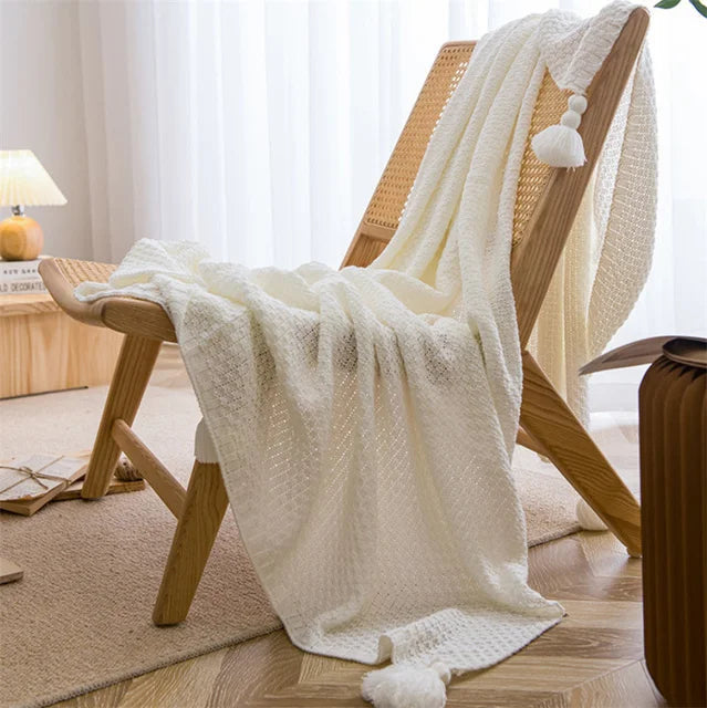Chunky Knit Tassel Throw Blanket