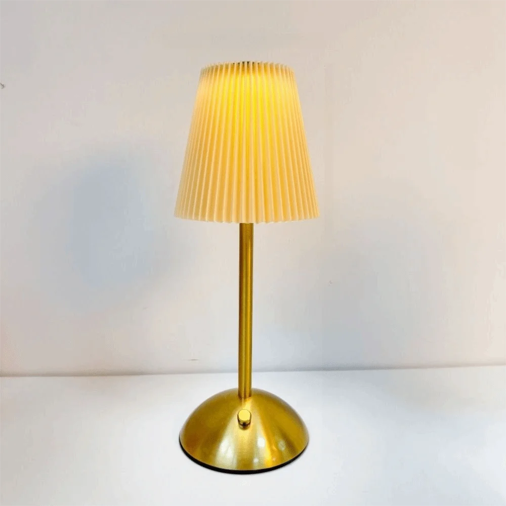 Pleated Cordless Table Lamp – Touch Dimmable LED with USB Charging