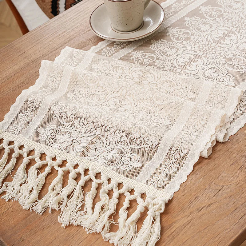 Vintage Lace Table Runner with Tassel