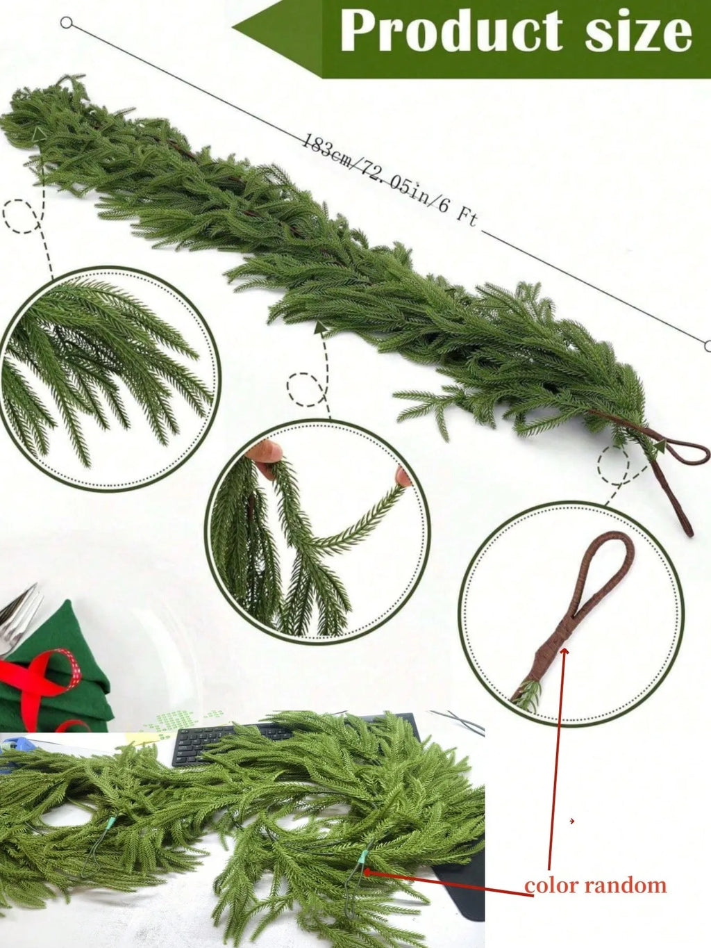 Artificial Norfolk Pine Garland – Faux Evergreen for Mantels, Tables & Staircases