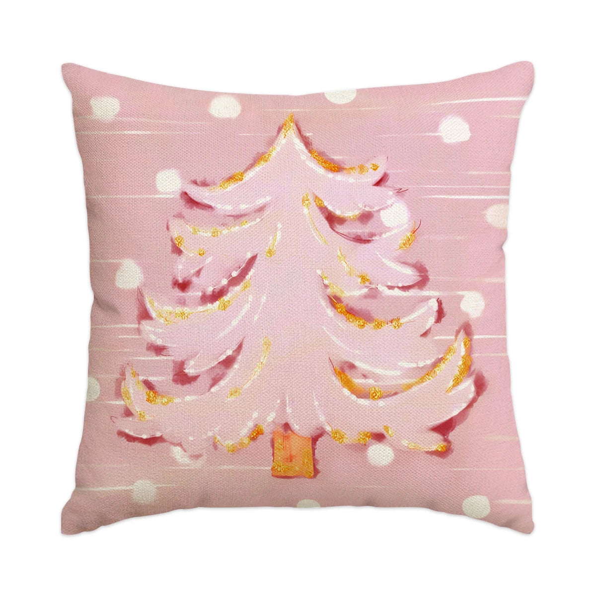 Frosted pink Christmas tree pillow cover, 18x18 in