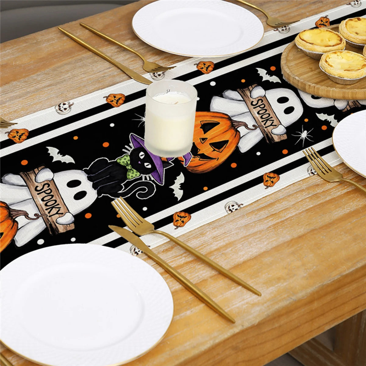 Spooky Ghost & Pumpkin Table Runner