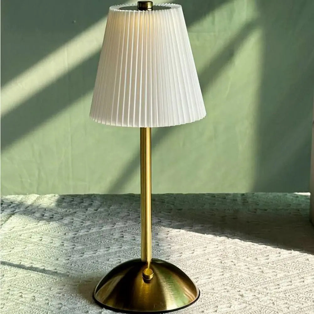 Pleated Cordless Table Lamp – Touch Dimmable LED with USB Charging
