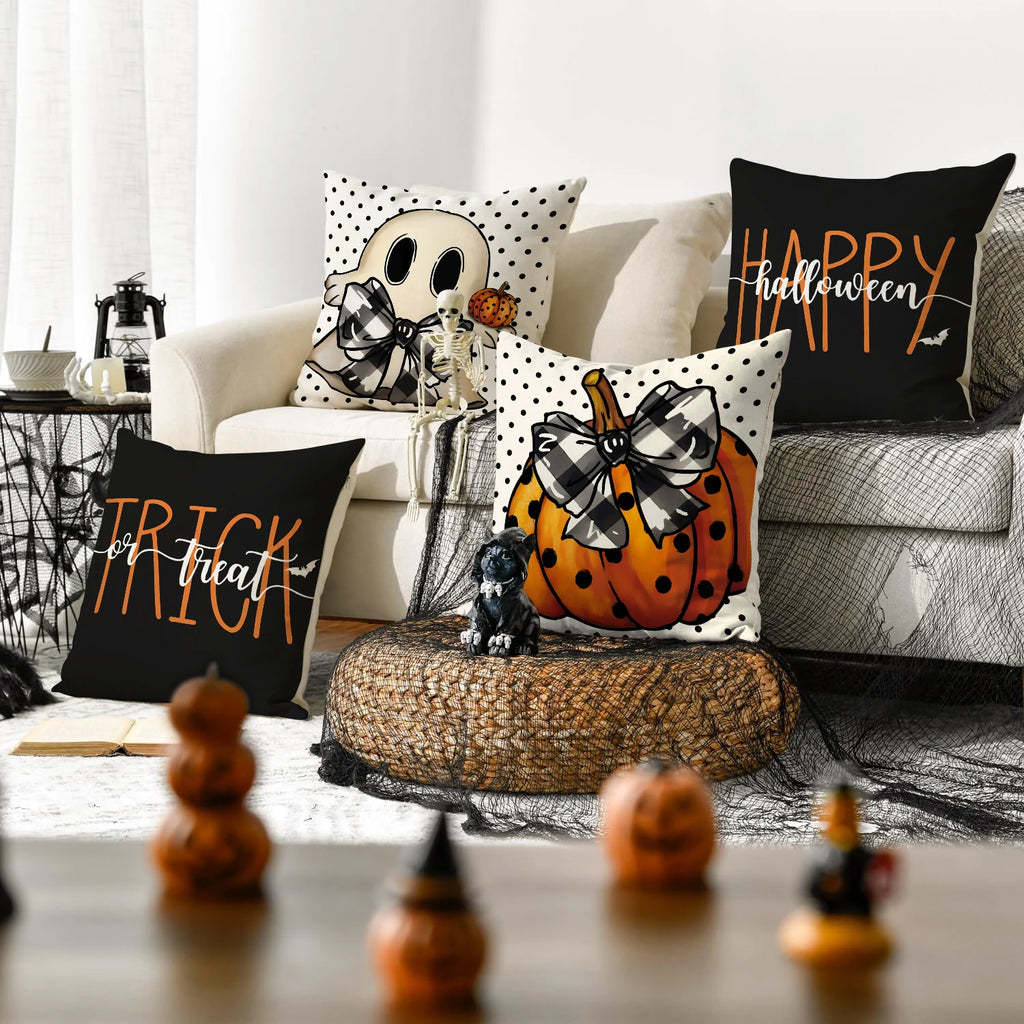 Halloween Ghost & Pumpkin Throw Pillow Covers, Set of 4