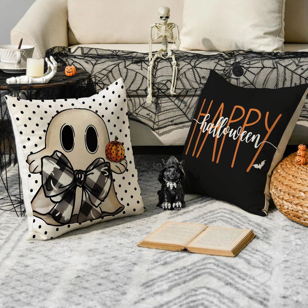 Halloween Ghost & Pumpkin Throw Pillow Covers, Set of 4
