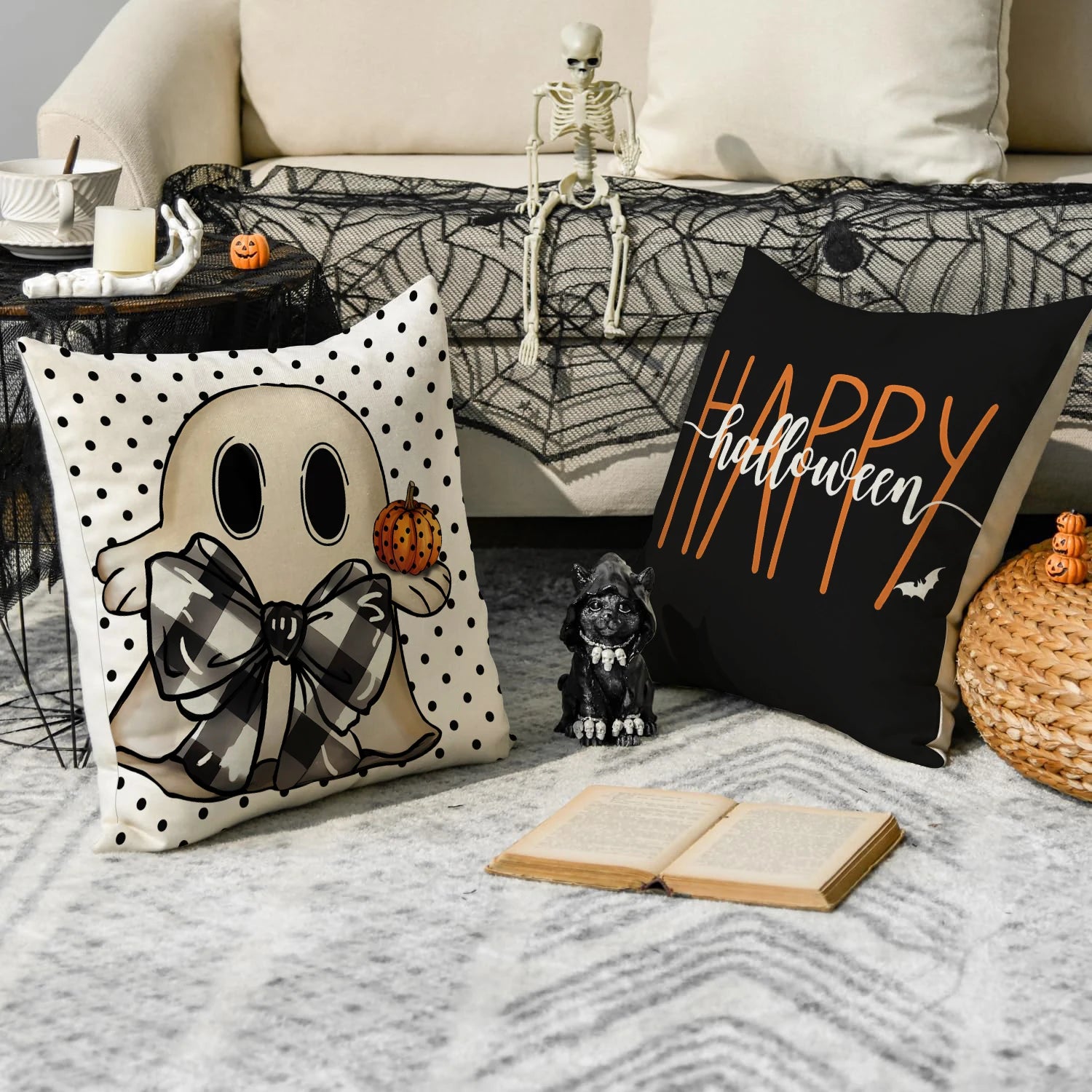 Halloween Ghost & Pumpkin Throw Pillow Covers, Set of 4